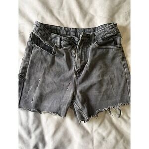 UNIF Distressed Black Denim Cut Off Shorts High Waisted Frayed Hem Grunge